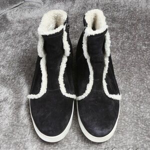 PRADA BLACK SUEDE WHITE TRIMMED GENUINE SHEARLING FUR SUEDE SNEAKER BOOT SHOES